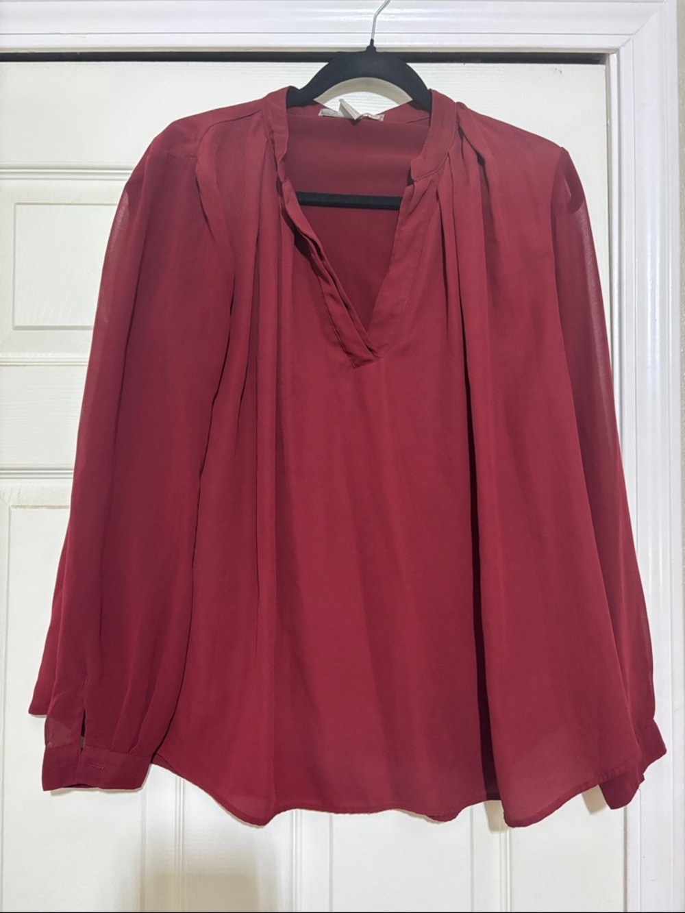 Forever 21 Burgundy V-Neck Long Sleeve Blouse